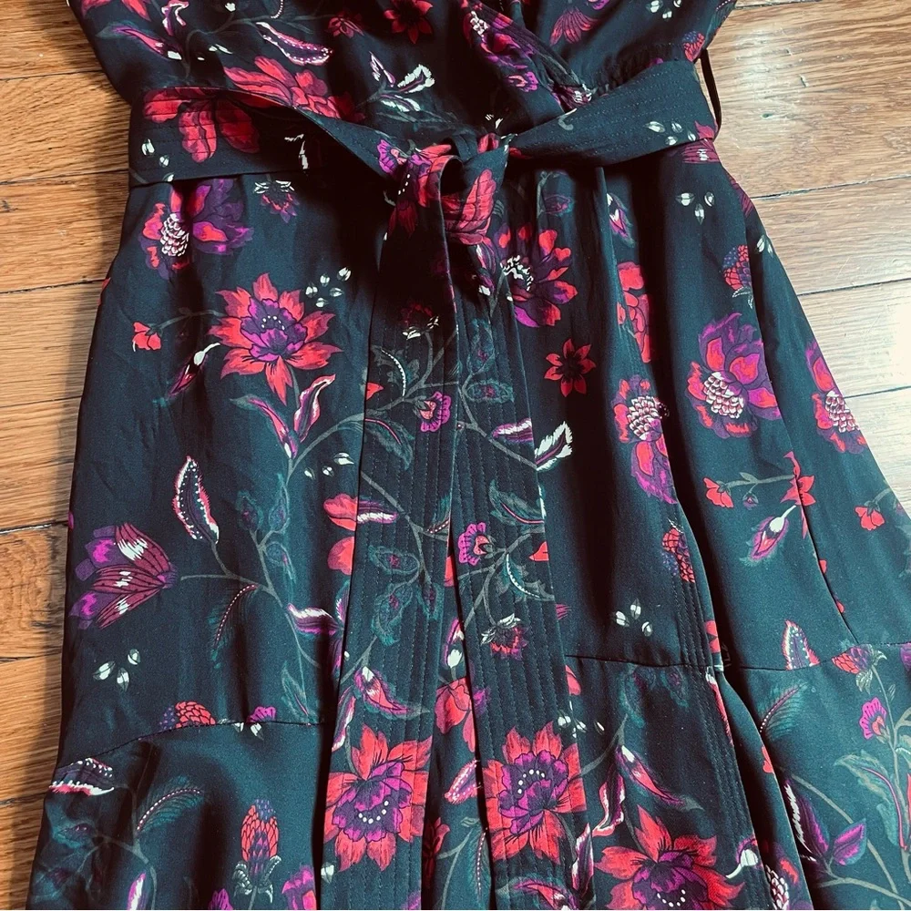 A.L.C. Cora Silk Floral Wrap Black Midi Dress 6